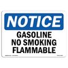 Signmission OSHA Notice Sign, 10" Height, 14" Width, Aluminum, Gasoline No Smoking Flammable Sign, Landscape OS-NS-A-1014-L-13068